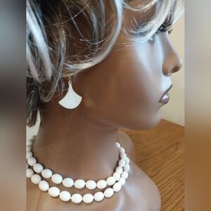 Trifari Set White Necklace & Earrings
